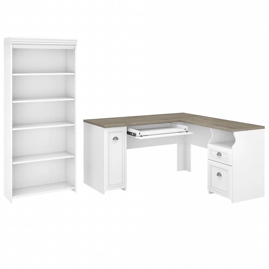 L Shaped Desk with Bookcase F365