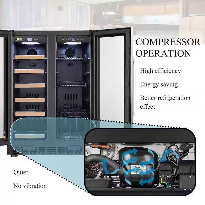 18-Bottle 55-Can Dual Zone Stainless Steel Wine Refrigerator E1640