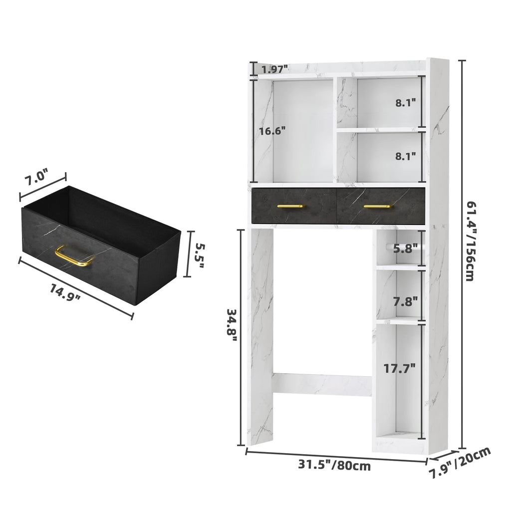 White Over The Toilet Storage Cabinet with Drawers and Adjustable Shelf X776115