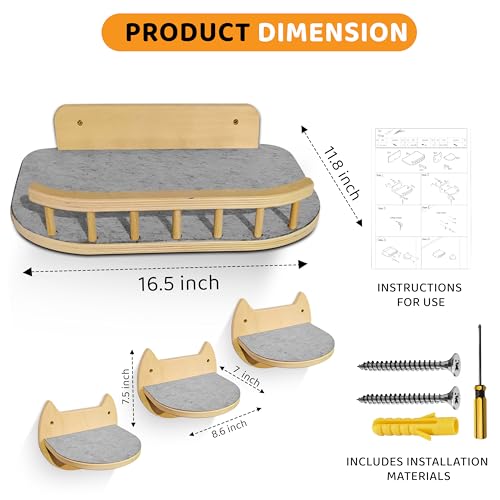 3 Steps Hardwood Cat Wall Shelves O90981