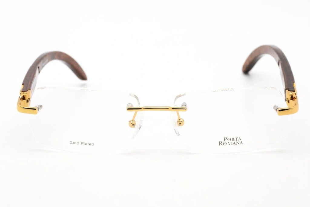 Gold Plated Frame with Burl Red Lacquered Wood Eyeglass Frames A692723
