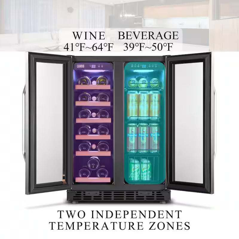 18-Bottle 55-Can Dual Zone Stainless Steel Wine Refrigerator E1640