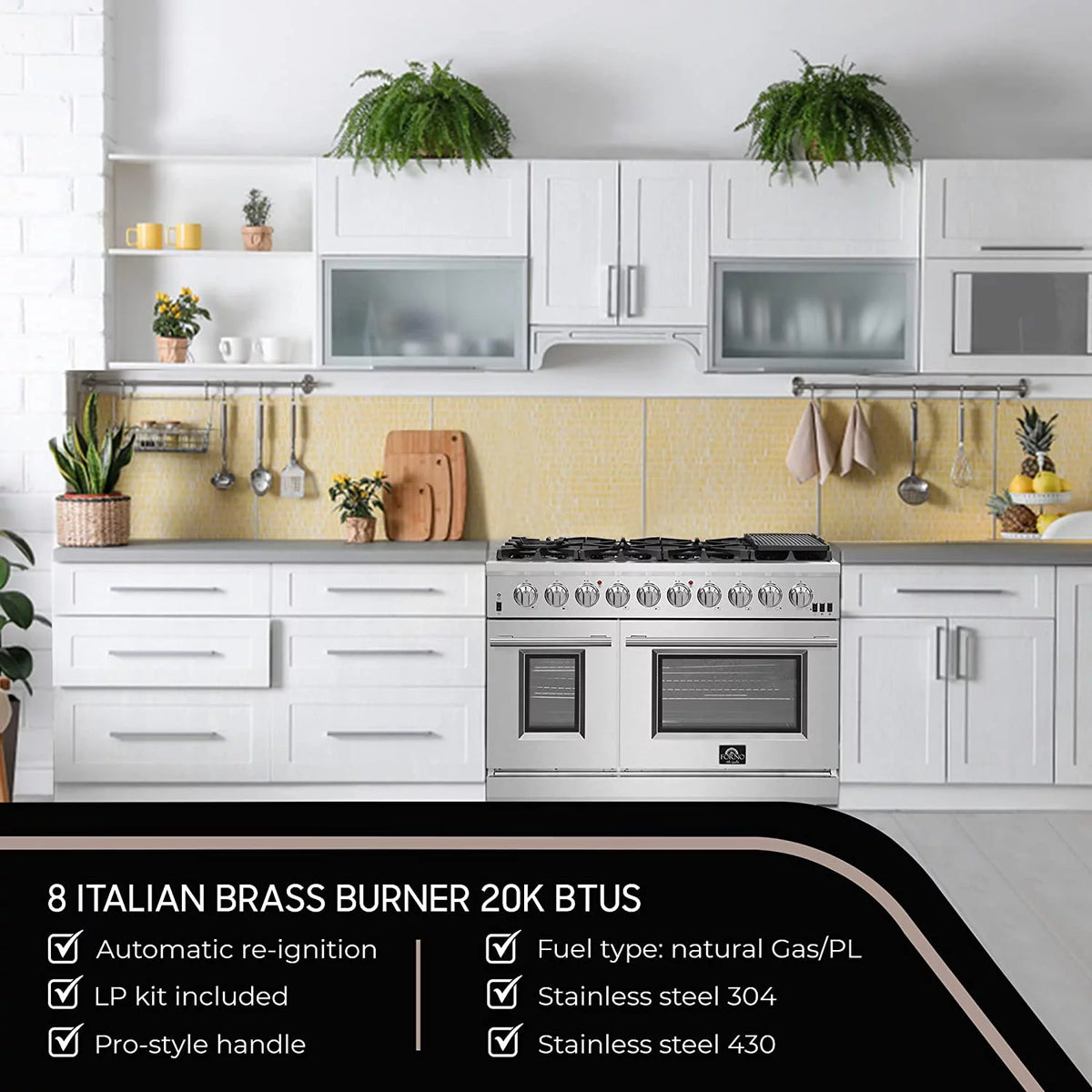 48-inch 8-Gas Burner Freestanding Range with Dual Oven in Stainless Steel Y875180