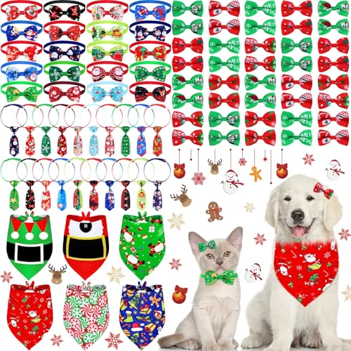 86 Pcs Christmas Dog Bows Bandanas Neckties Bowties Hairpins O696