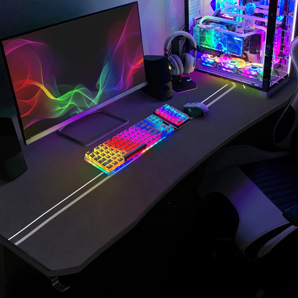 Black Gaming Computer Desk with Cup Holder and Headphone Hook W6941