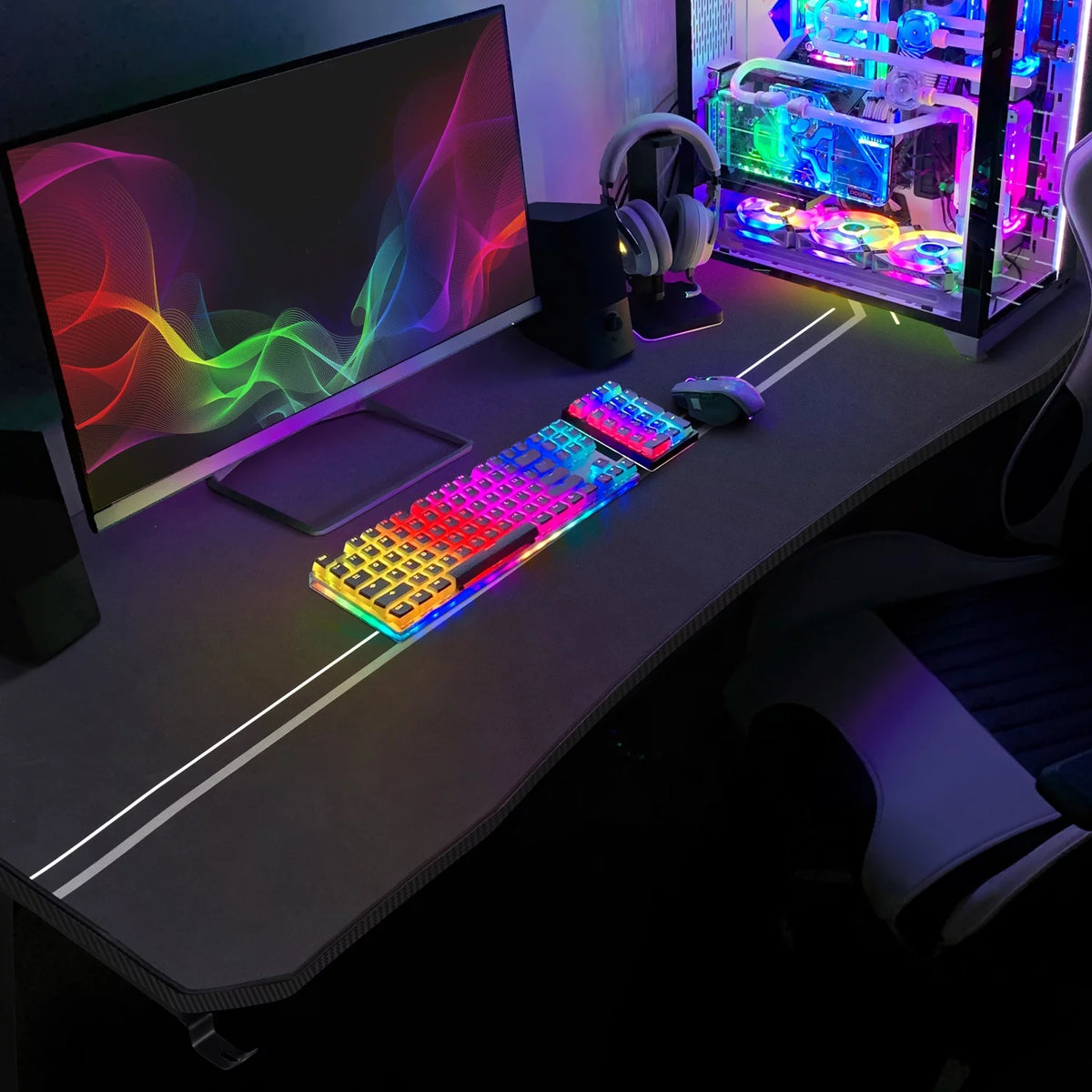 Black Gaming Computer Desk with Cup Holder and Headphone Hook W6941