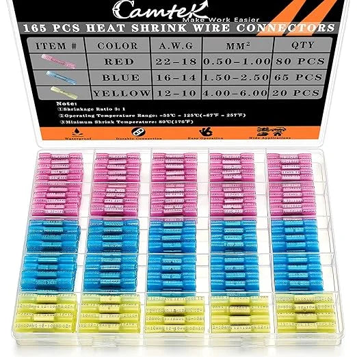 165 Pcs Insulated Waterproof Heat Shrink Butt Connectors Kit O250