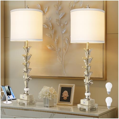 Touch Control Table Lamp Set of 2 with USB Ports and White Shade L622