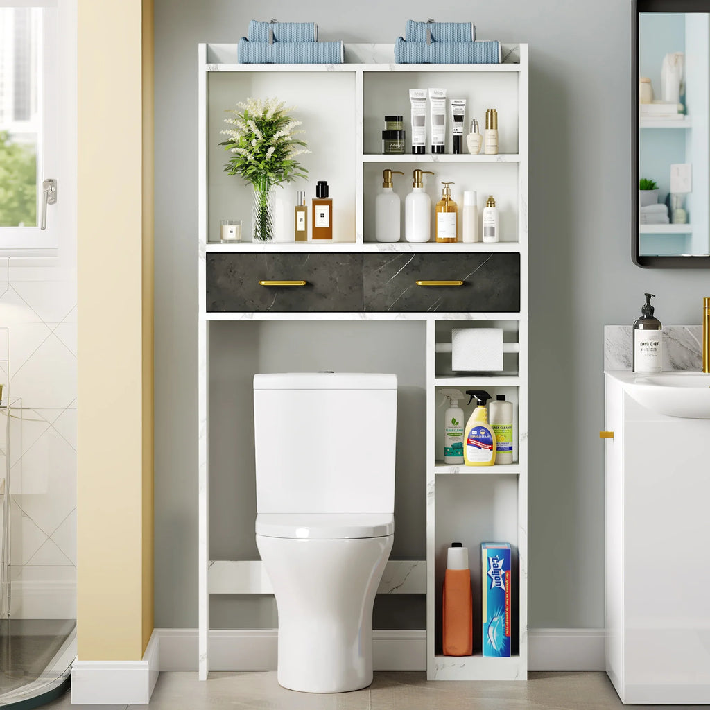White Over The Toilet Storage Cabinet with Drawers and Adjustable Shelf X776115