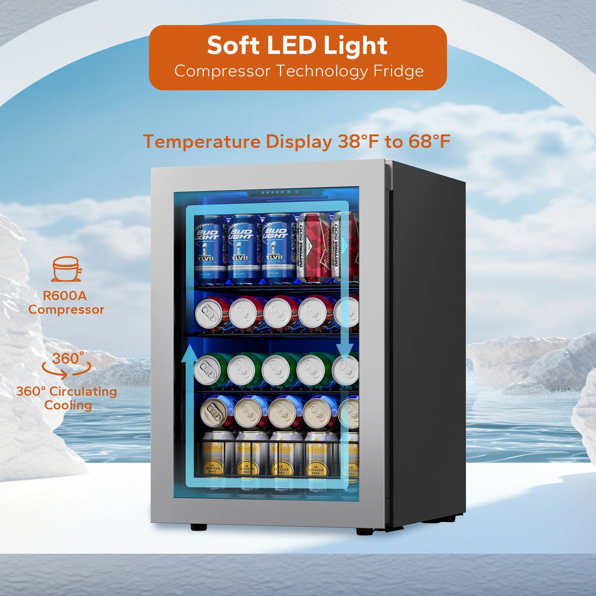 Freestanding Beverage Refrigerator Cooler, 77 Can Glass Door Q4335
