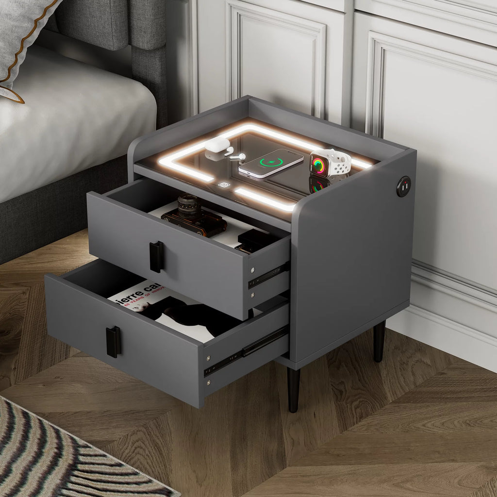 Gray Side Table with Wireless Charging Station T794