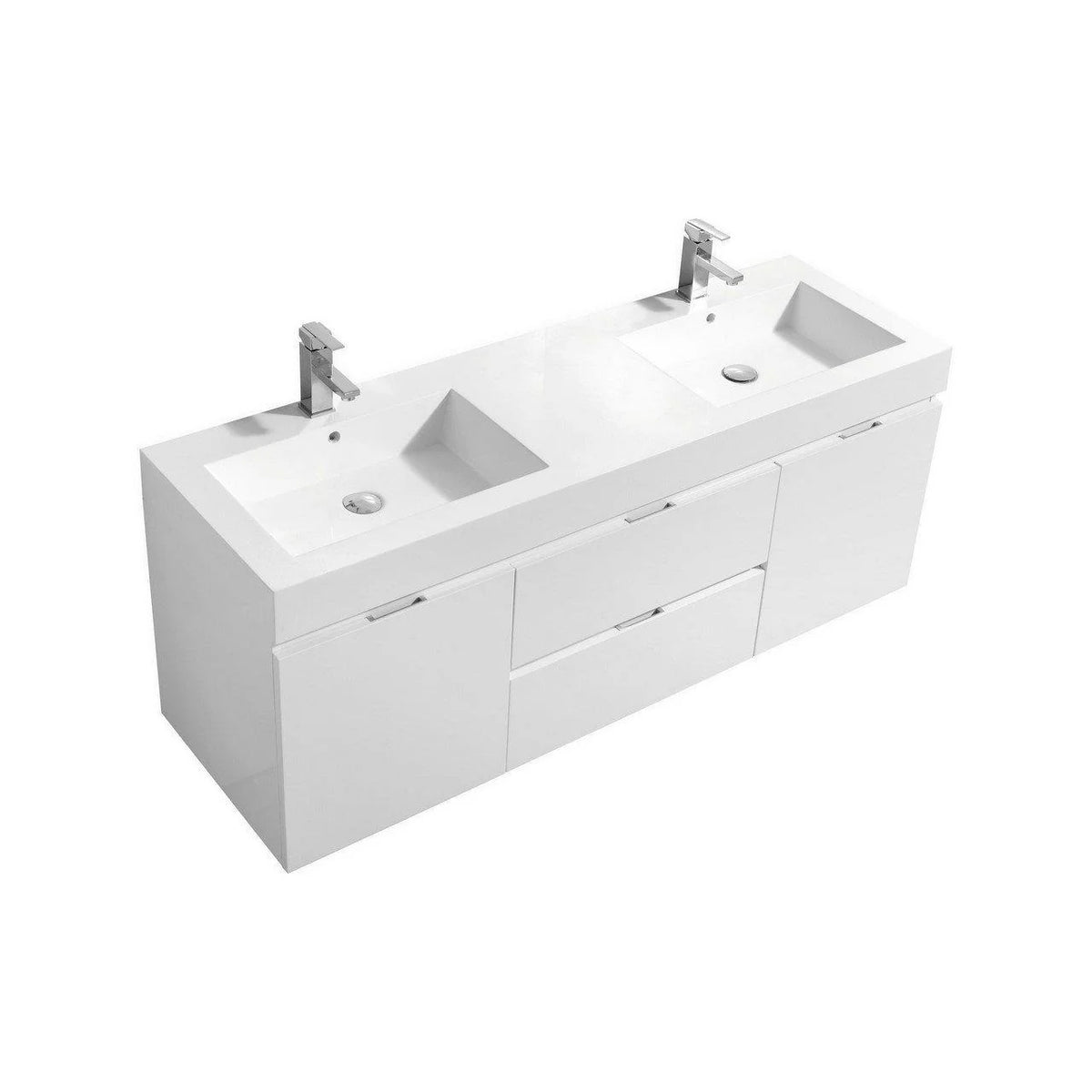 60 in. Double Sink Wall Mount High Gloss White Bathroom Vanity T38282