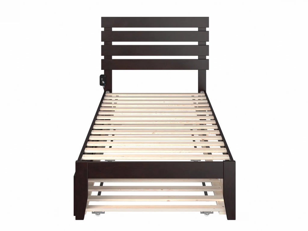 14" Twin XL Wood Platform Bed Frame with Trundle, Espresso J30528