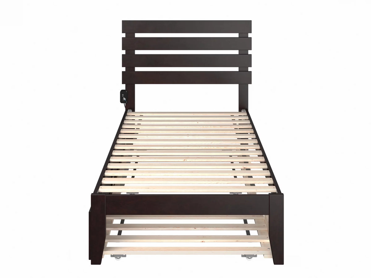 14" Twin XL Wood Platform Bed Frame with Trundle, Espresso J30528