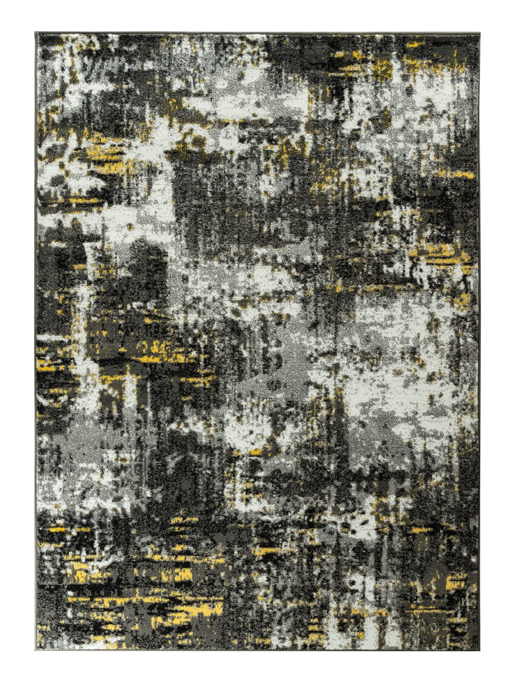 Black Yellow Gray White Distressed Geometric Abstract Rug Z476713