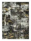 Black Yellow Gray White Distressed Geometric Abstract Rug Z476713
