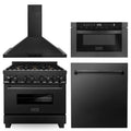 36 in. Dual Fuel Range, Range Hood, Microwave, Dishwasher in Black Stainless Steel I1611