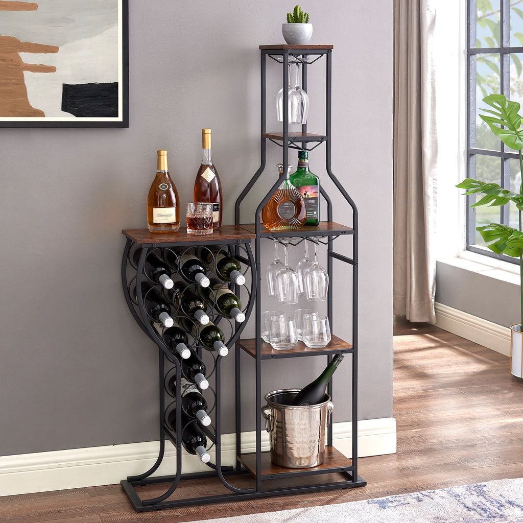 Freestanding 5-Tier Wine Rack with Wine Glasses Holder Y734