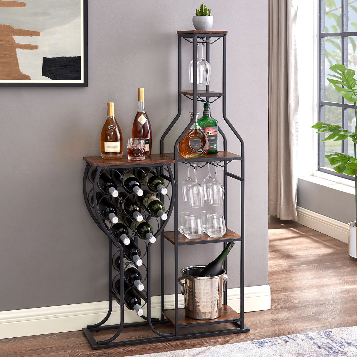 Freestanding 5-Tier Wine Rack with Wine Glasses Holder Y734