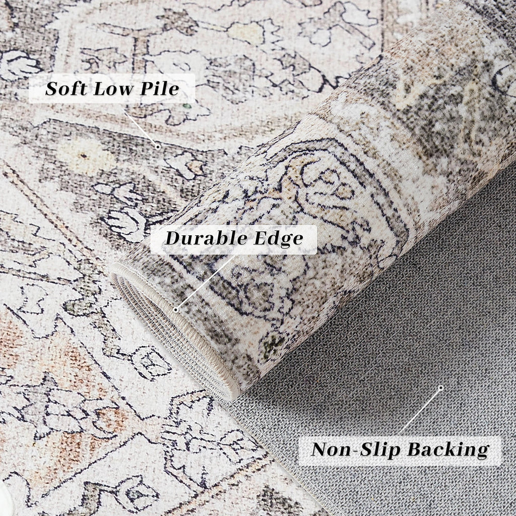 5' x 7' Washable Brown Area Rugs Non-slip A47490