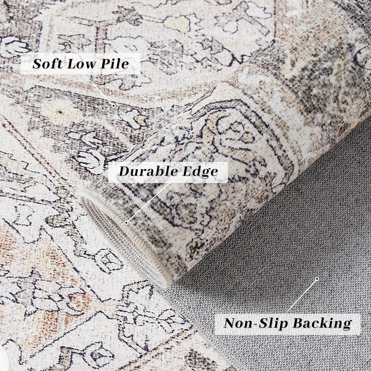 5' x 7' Washable Brown Area Rugs Non-slip A47490