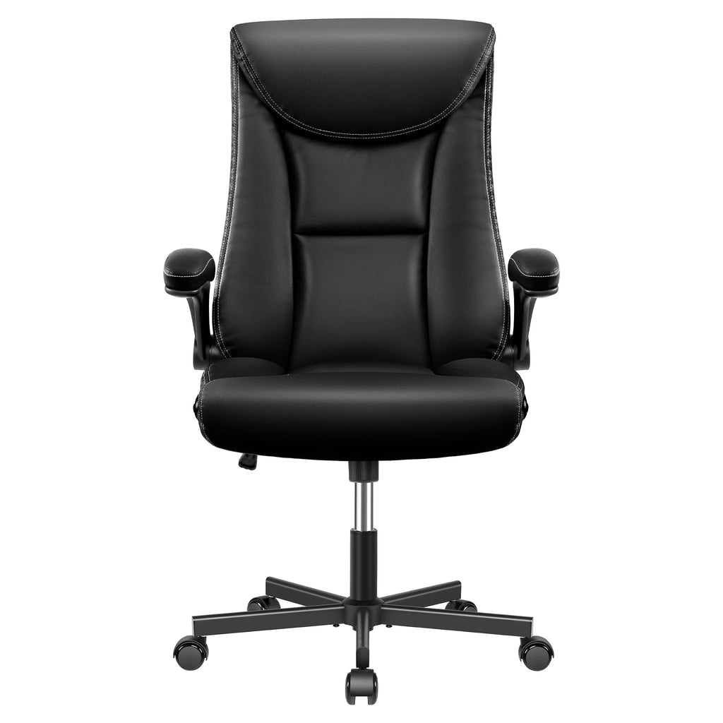 Black Ergonomic Leather Office Chair with Lumbar Support P9461