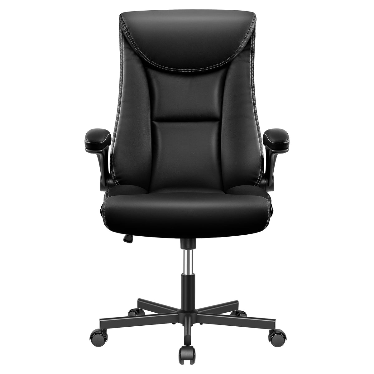 Black Ergonomic Leather Office Chair with Lumbar Support P9461