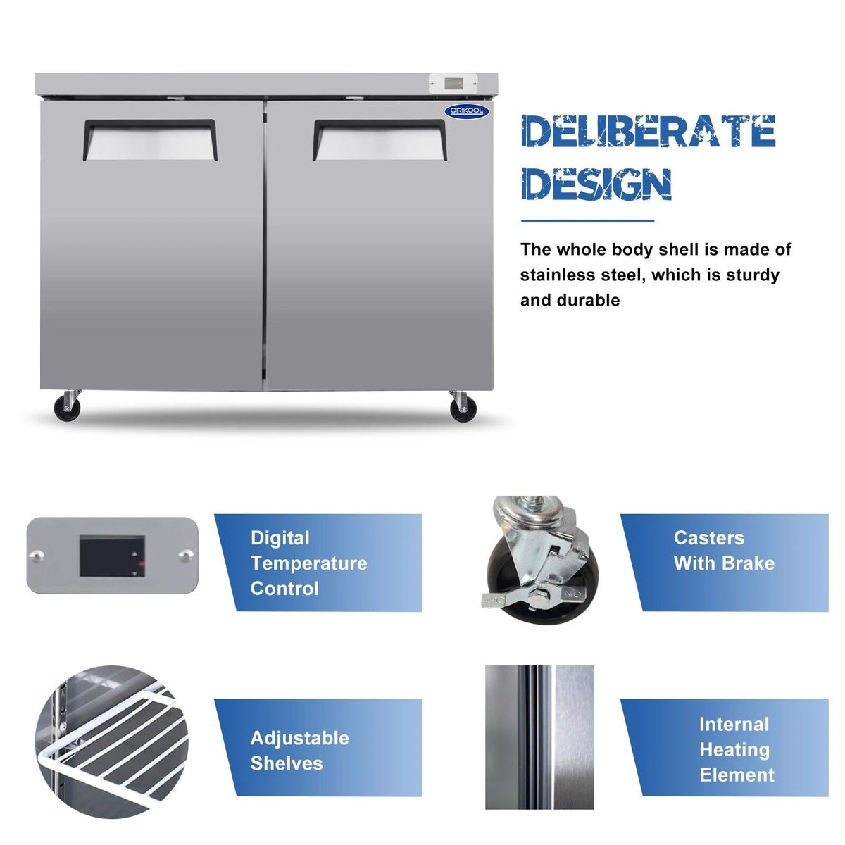 2-Door Stainless Steel Undercounter Work Top Freezer 14.1 Cu.Ft Z82085