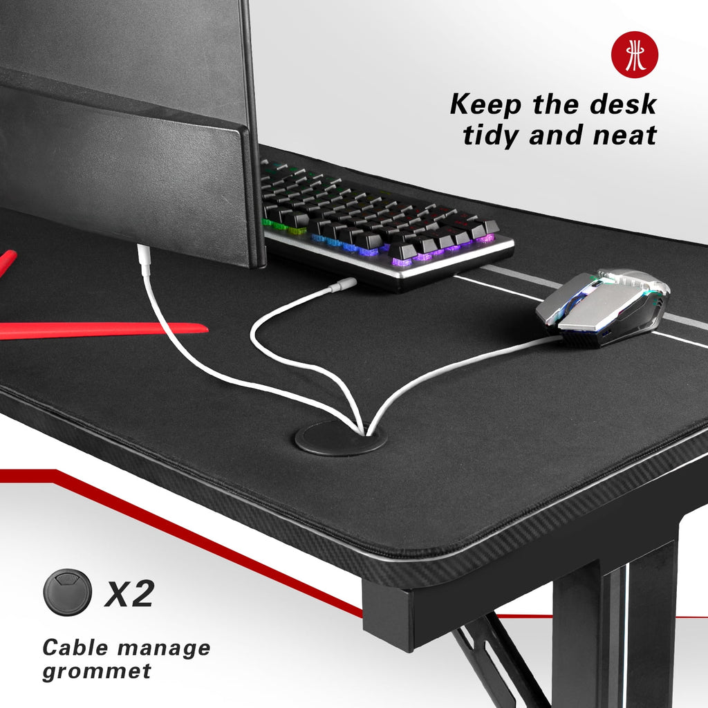 Black Gaming Computer Desk with Cup Holder and Headphone Hook W6941