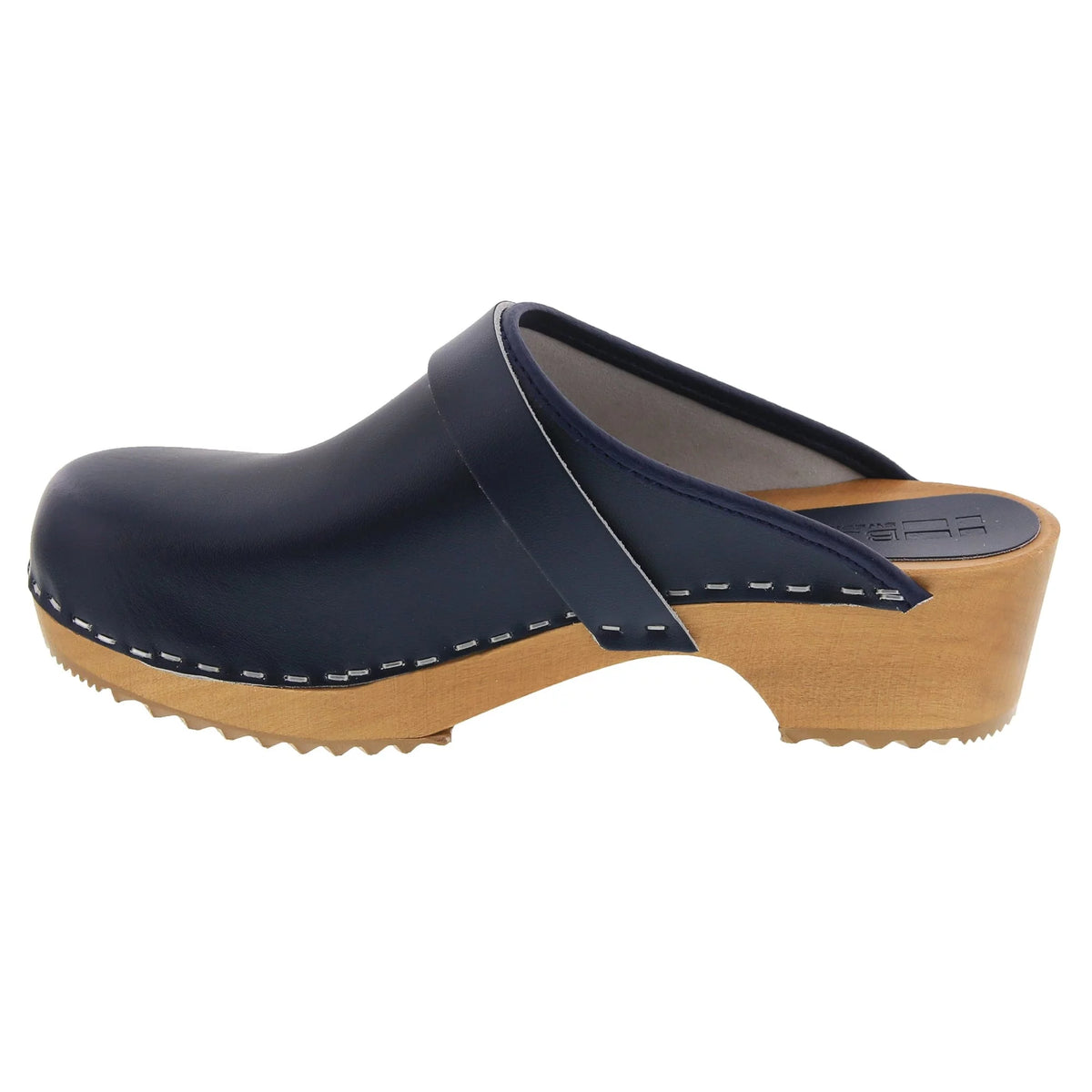 Navy Leather Open Back Clogs Y69475