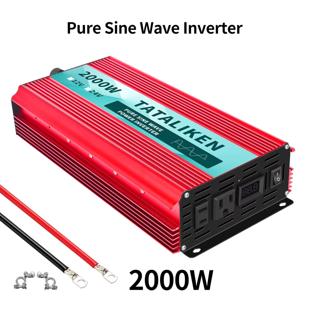 2000 Watts Pure Sine Wave Power Inverter DC 12V to AC 110V/120V with 2 AC Outlets J440