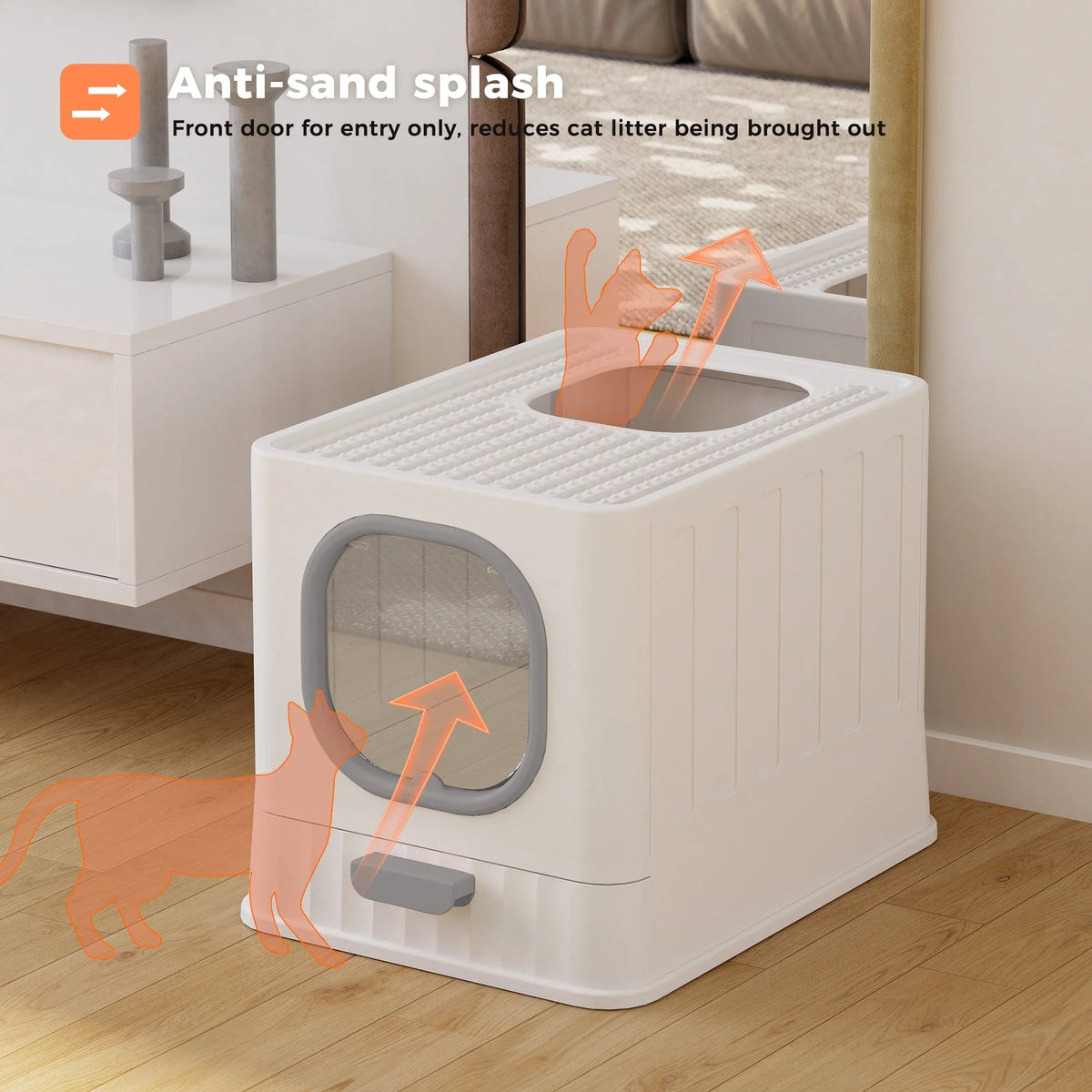 Enclosed Cat Litter Box Large Anti-Splashing Drawer Type Gray Q72088