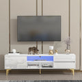 White TV Stand with LED Lights and Gold Metal Legs H883