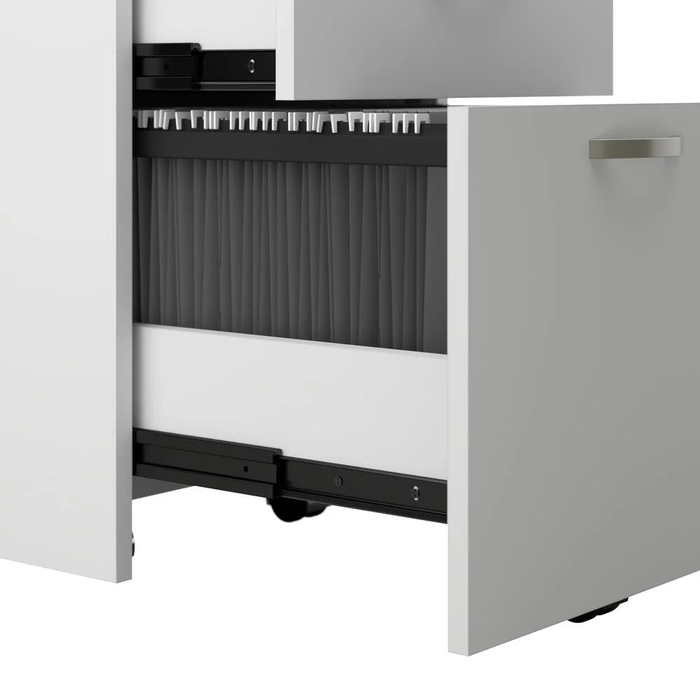 L Cubicle Desk with Storage in Pure White Engineered Wood G4961