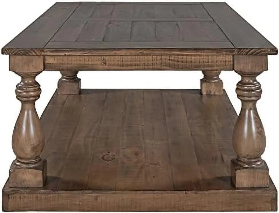 Yellow Brown Solid Pine Wood Coffee Table with Storage Shelf Z9847