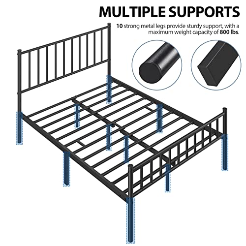 14 Inch Full Size Metal Platform Bed Frame with Spindle Headboard and Footboard, Black L754899