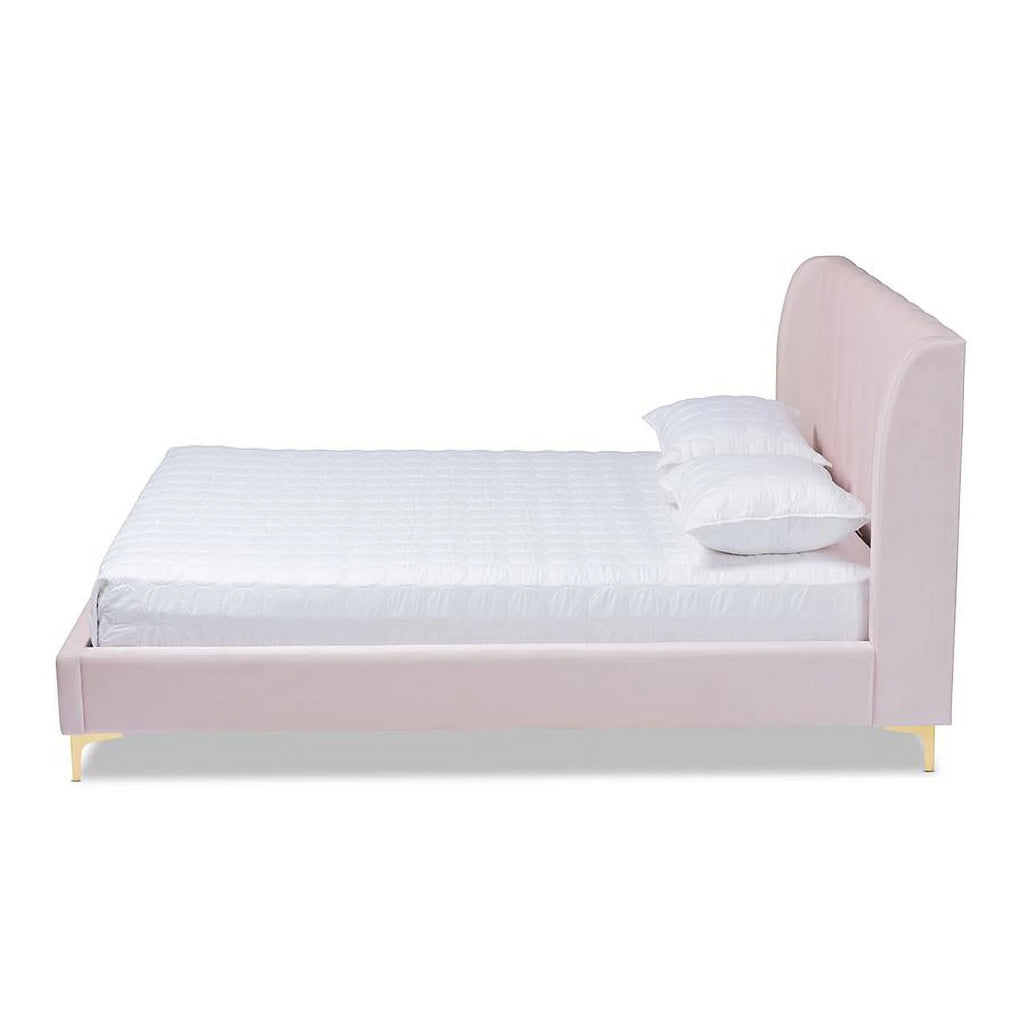 Light Pink Velvet Queen Size Platform Bed S64844