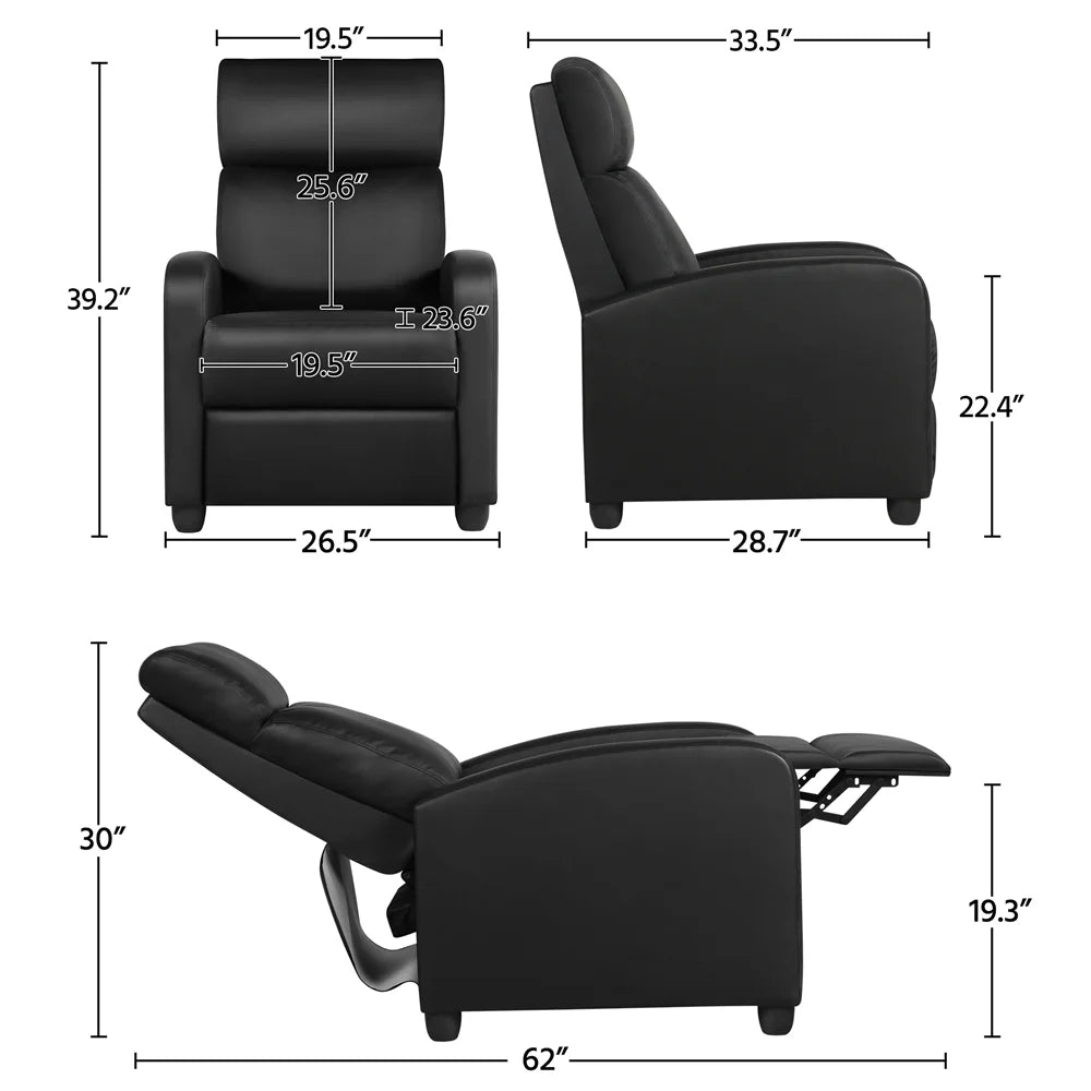 2pcs Black PU Leather Recliner Chair K338434