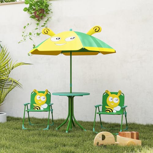 Kids Picnic Table and Chair Set with Foldable Chairs and Umbrella D1362