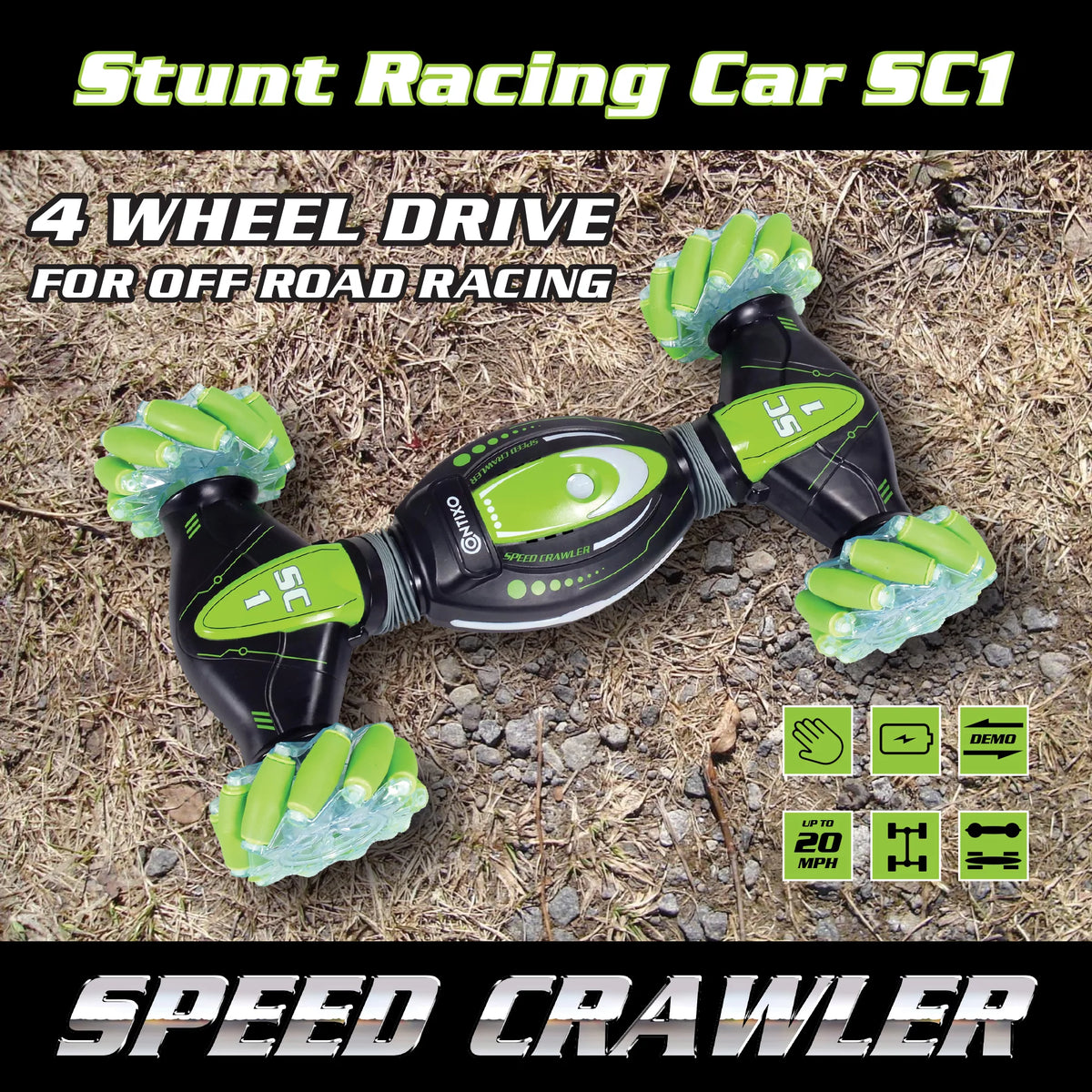 Gesture Sensing RC Stunt Car 4WD 2.4GHz Remote Control Green G39258