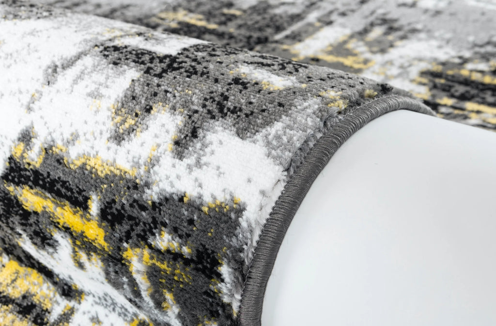 Black Yellow Gray White Distressed Geometric Abstract Rug Z476713