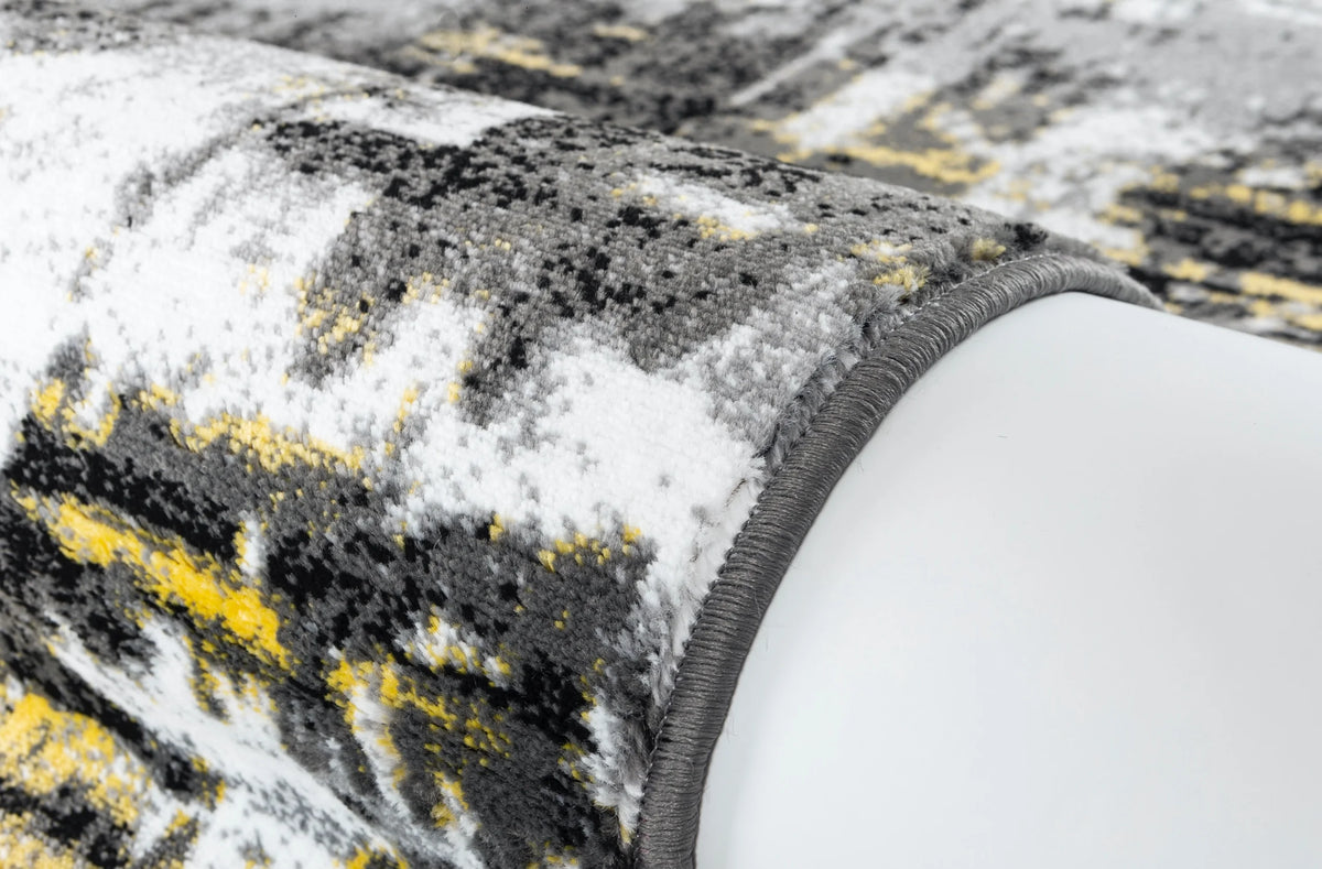 Black Yellow Gray White Distressed Geometric Abstract Rug Z476713