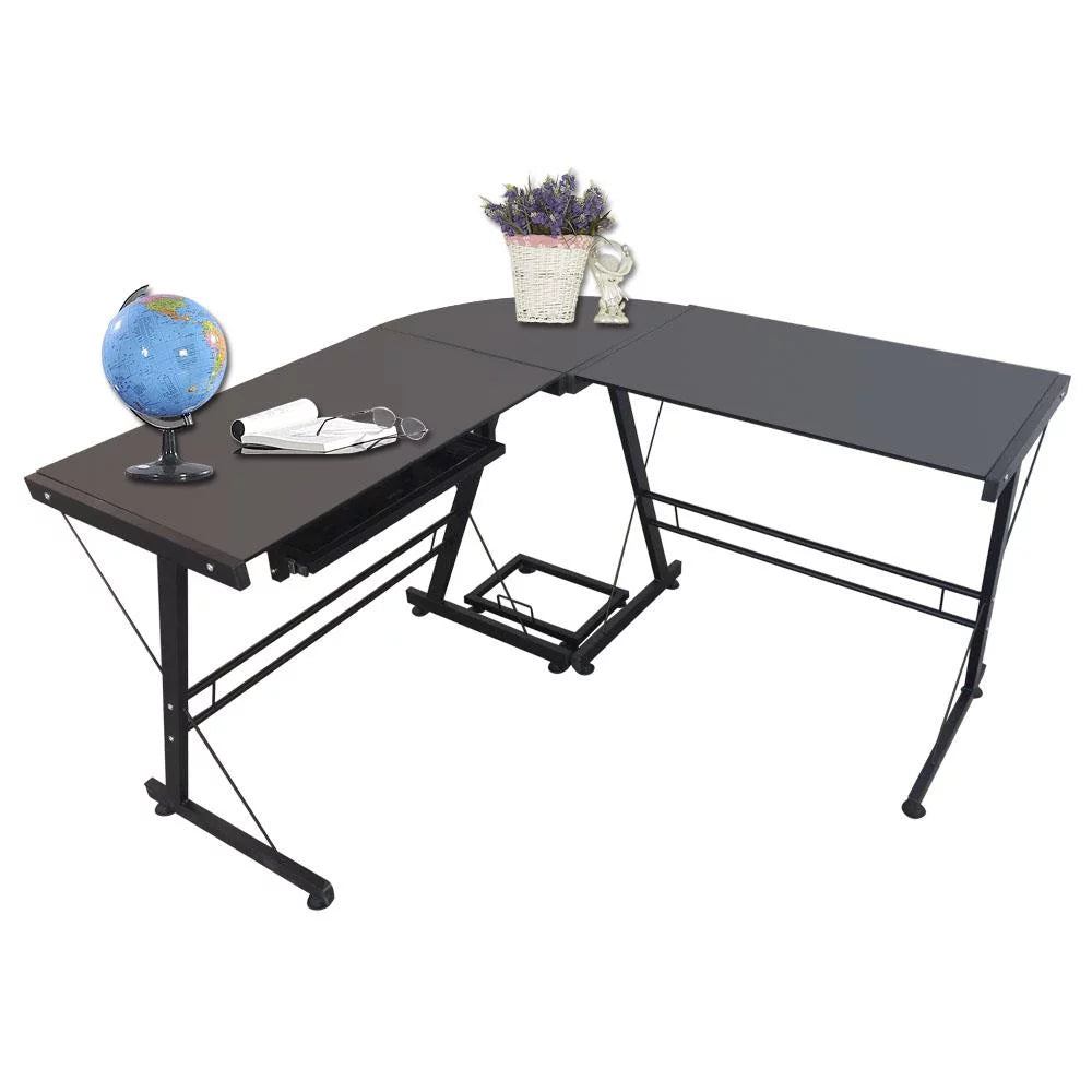 Black L-Shaped Computer Desk C486