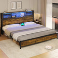 Queen Size Metal Platform Bed Frame with Storage Headboard G440