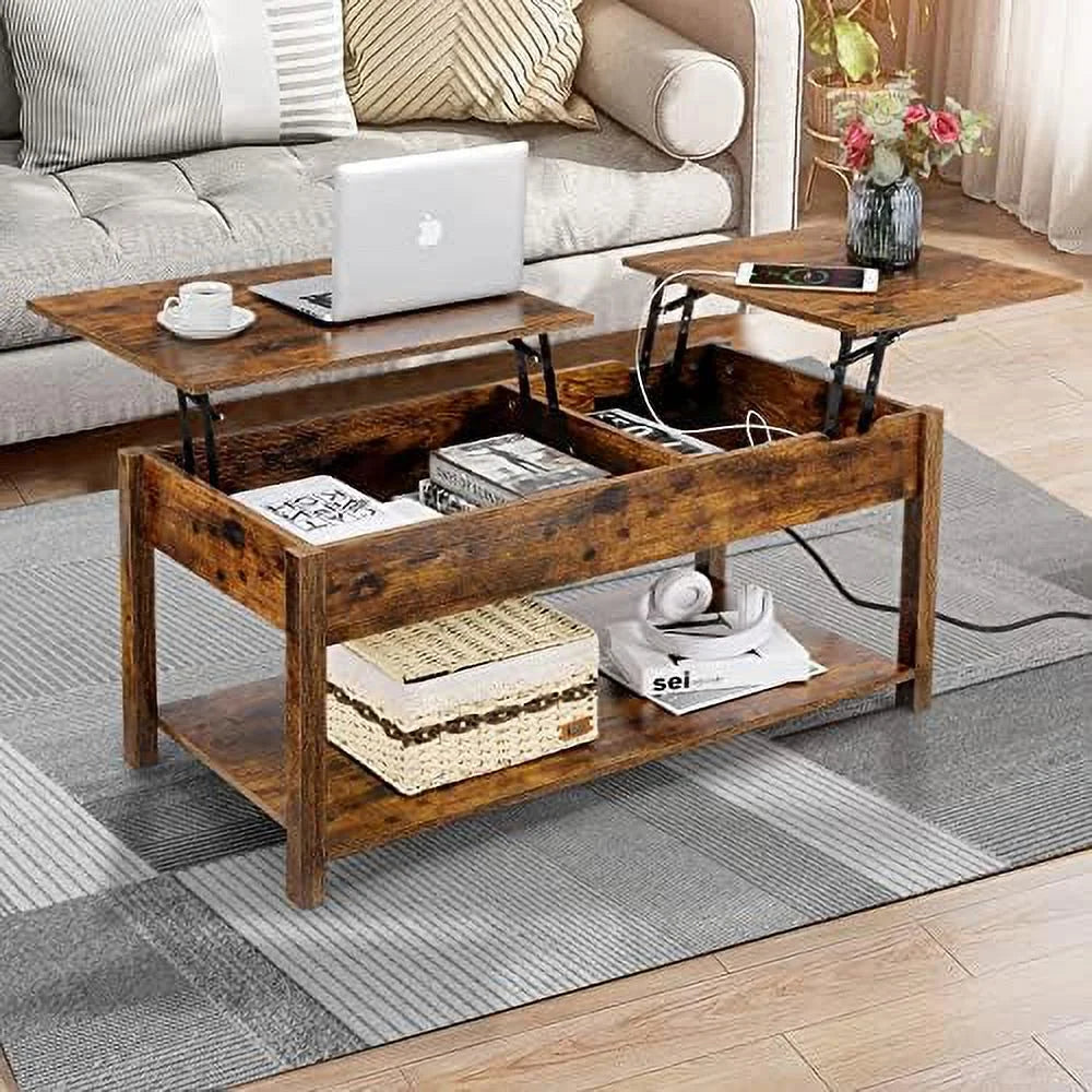 42.5" Lift Top Coffee Table with Hidden Compartment and USB Ports X941