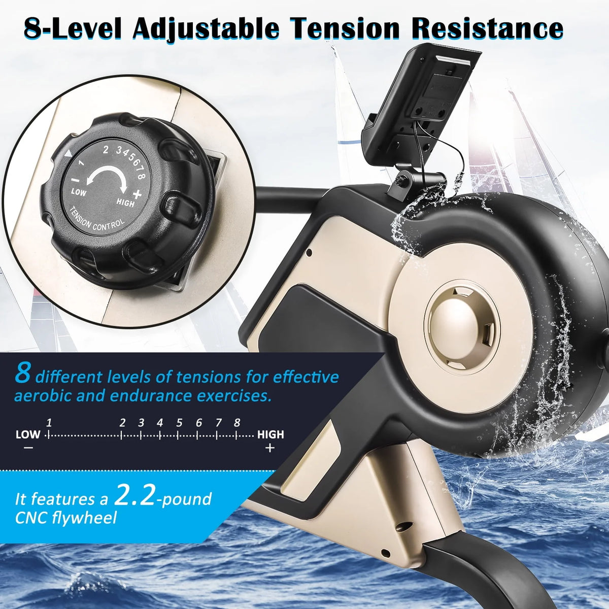Magnetic Rowing Machine with LED Monitor and 8-Level Adjustable Resistance P9240