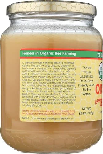Certified Organic Raw Unprocessed Unpasteurized Honey 32oz Pack of 2 O167