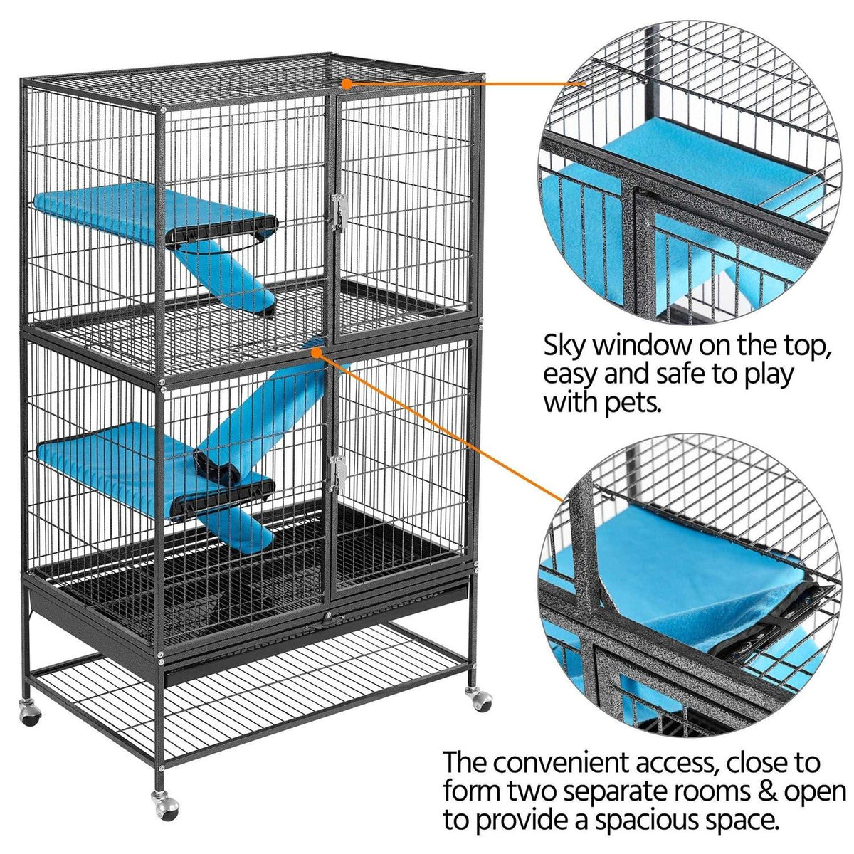 Hammered Black Rolling Metal Small Animal Cage with Removable Ramp F944192