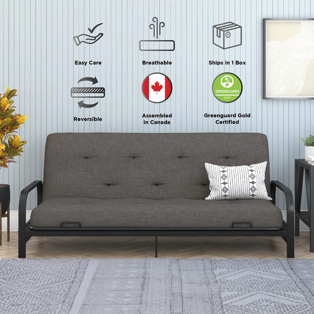 Full True Black Polyester Linen Futon Mattress F2365