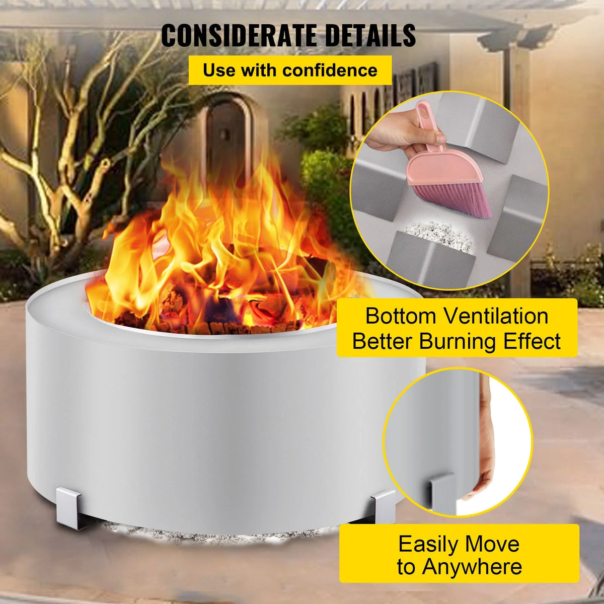 Stainless Steel 27.6 inch Wood Burning Fire Pit Q774421